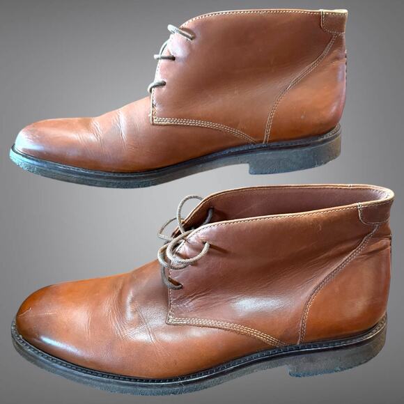 Men's JOHNSTON & MURPHY Copeland Red Brown Oiled Leather Chukka Boots - Picture 5 of 10